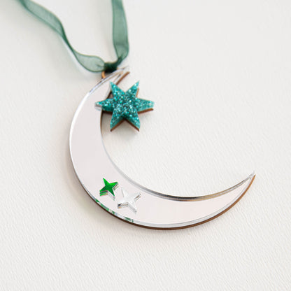 Celestial Stars and Moon Silver Christmas Tree Decoration Hanging