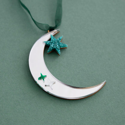Celestial Stars and Moon Silver Christmas Tree Decoration Hanging
