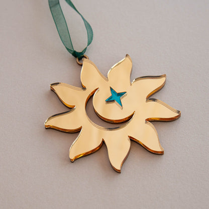 Sun and Moon in Gold & Teal Christmas Tree Decoration Hanging