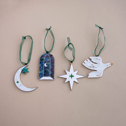 Celestial Star Silver and Green Christmas Tree Decoration Hanging