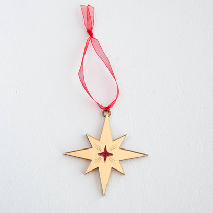 Celestial Star Gold and Glitter Red Christmas Tree Decoration Hanging