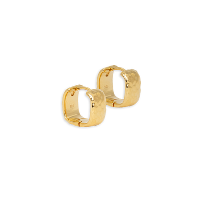 Hammered Square Hoop Earrings - Gold Plated Recycled Sterling Silver