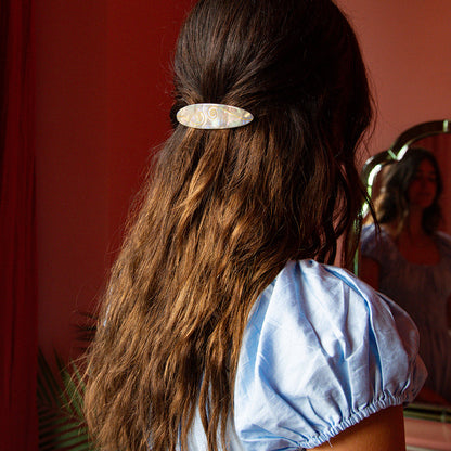 Spiral French Barrette Hair Clip in Iridescent White