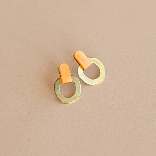 Around Brass Stud Earrings in Orange
