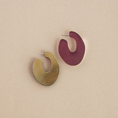 Organic Structure Hoops in Teal Marble & Brass