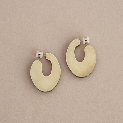 Organic Structure Hoops in Teal Marble & Brass