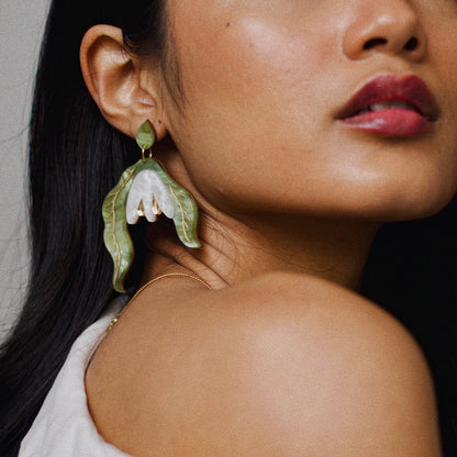 Statement Snowdrop Flower Earrings in Pearly White