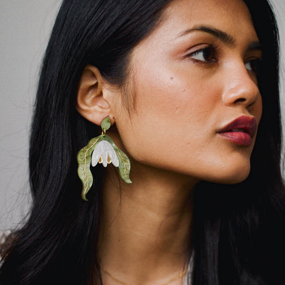 Statement Snowdrop Flower Earrings in Pearly White