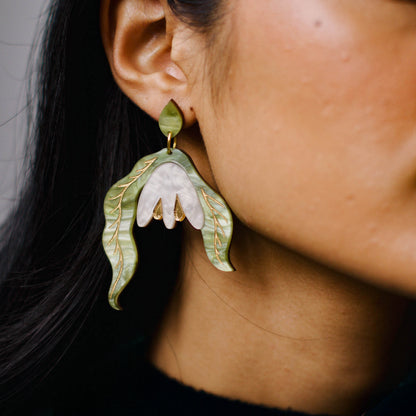 Statement Snowdrop Flower Earrings in Pearly White