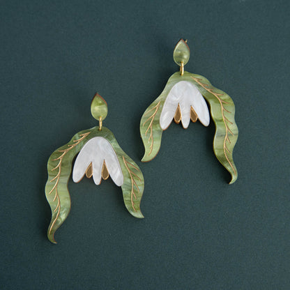 Statement Snowdrop Flower Earrings in Pearly White