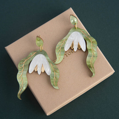 Statement Snowdrop Flower Earrings in Pearly White