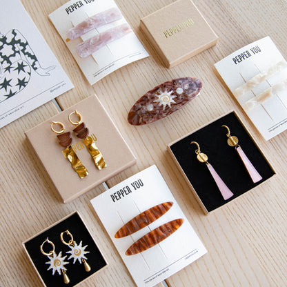 Pearly White Marble Hair Slides - Set of 2