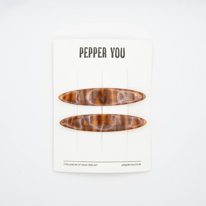 Brown Caramel Hair Slides - Set of 2