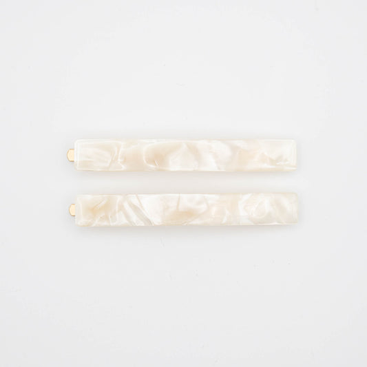 Pearly White Marble Hair Slides - Set of 2