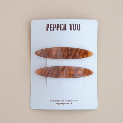 Brown Caramel Hair Slides - Set of 2