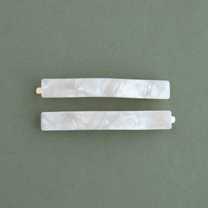 Pearly White Marble Hair Slides - Set of 2