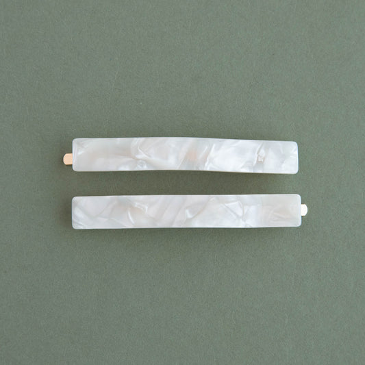 Pearly White Marble Hair Slides - Set of 2