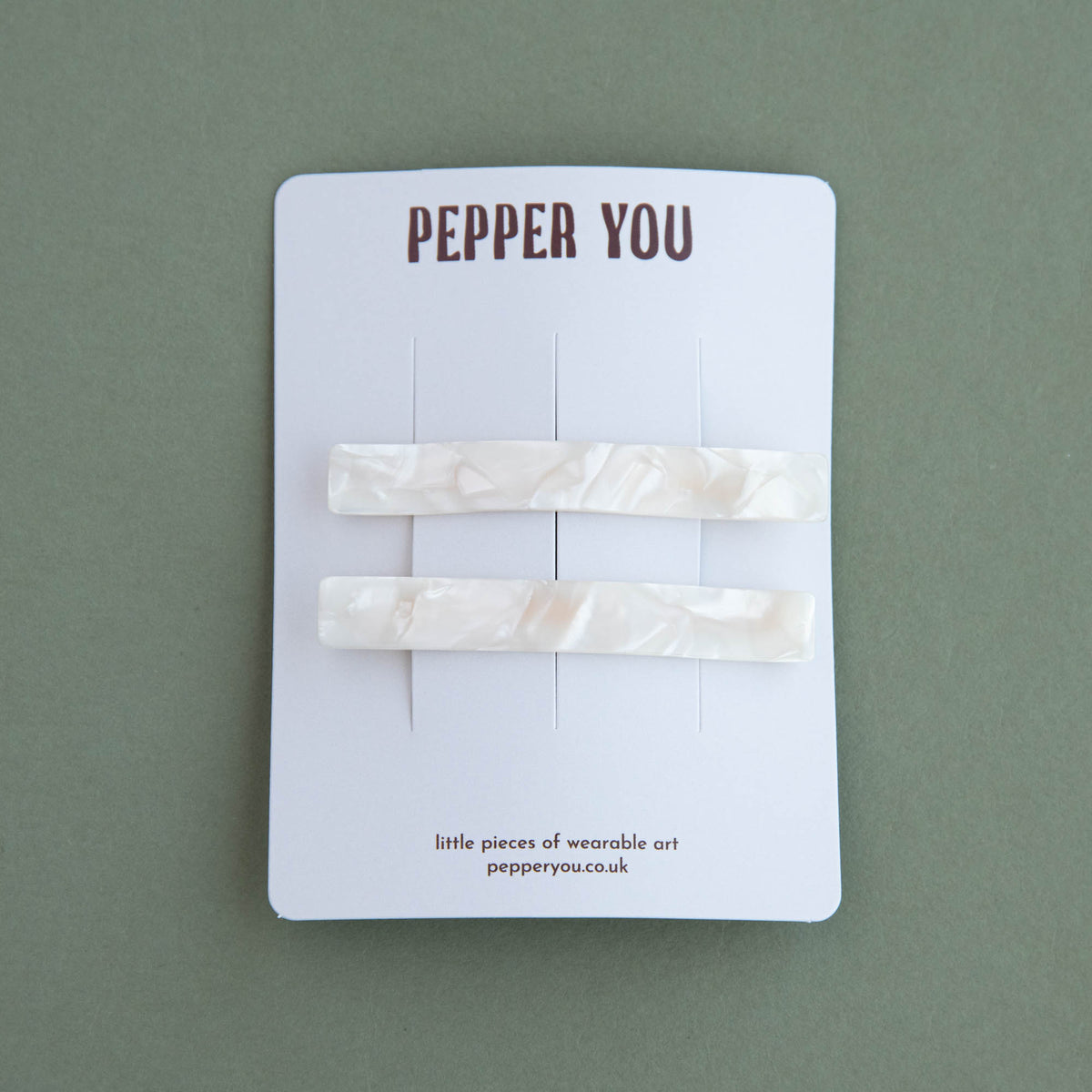 Pearly White Marble Hair Slides - Set of 2