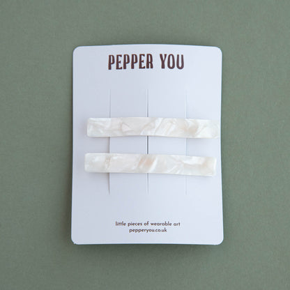 Pearly White Marble Hair Slides - Set of 2