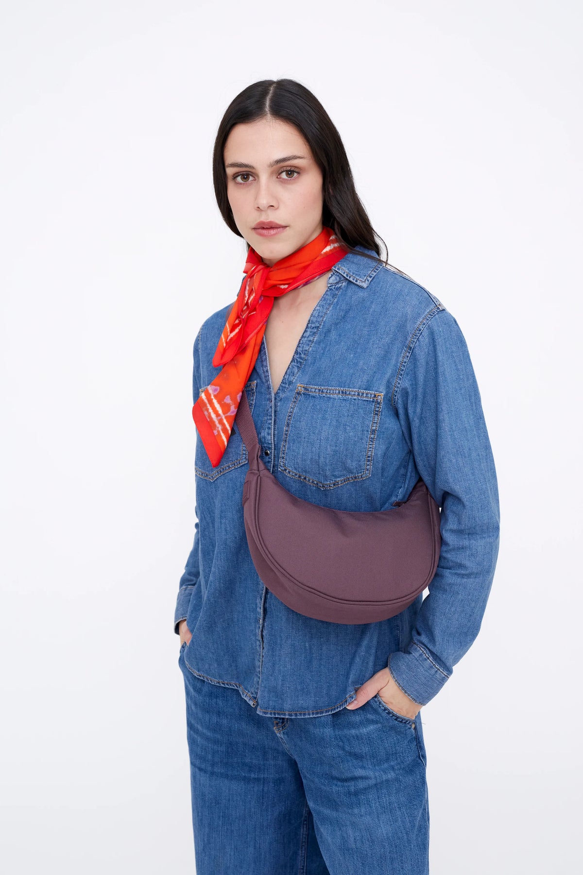 Lua Half Moon Bag Recycled Fabric - Maroon