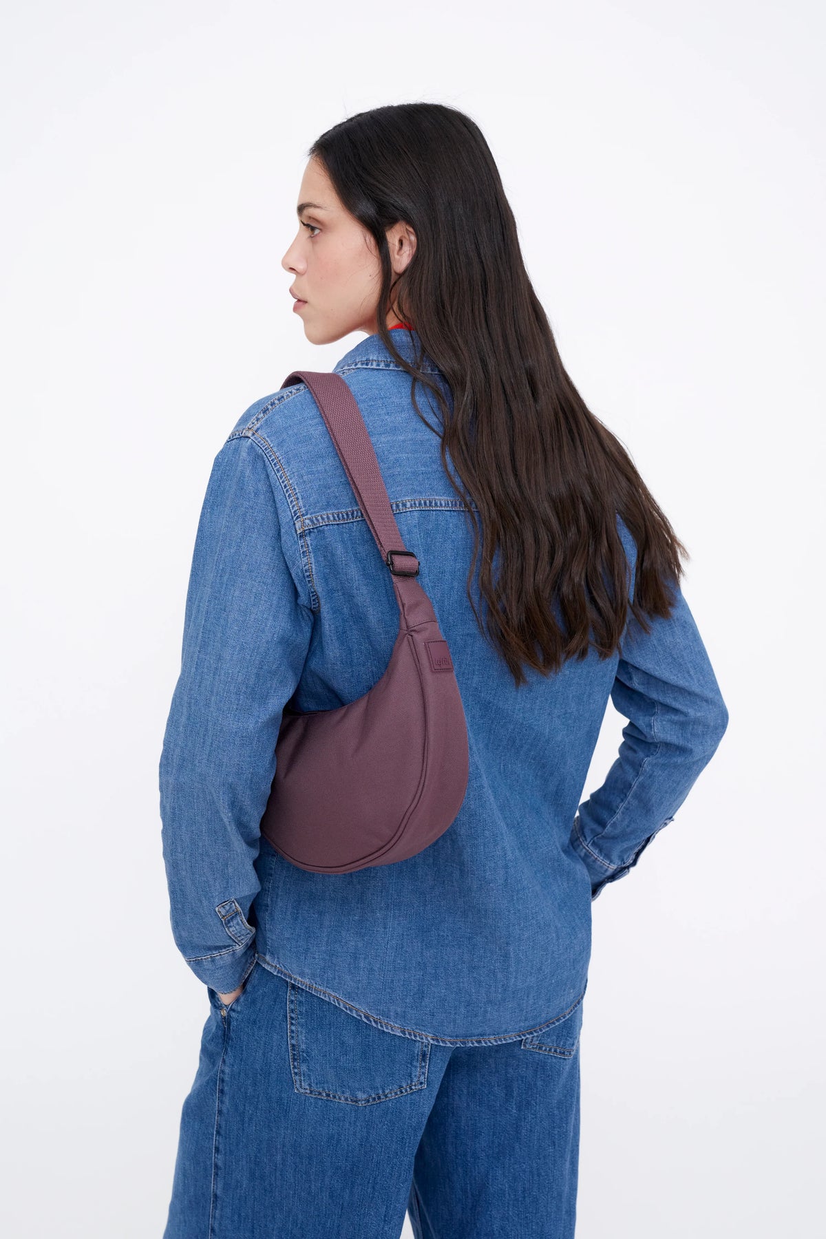 Lua Half Moon Bag Recycled Fabric - Maroon