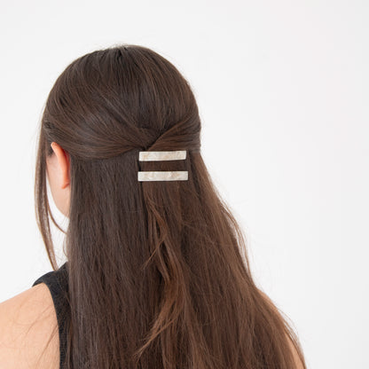 Pearly White Marble Hair Slides - Set of 2