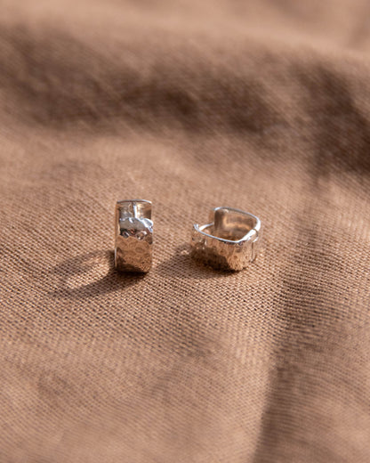 Hammered Square Hoop Earrings - Recycled Sterling Silver