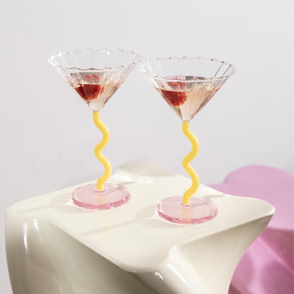 Coupe Curve in Caramel & Pink - Set of 2 Cocktail Glasses