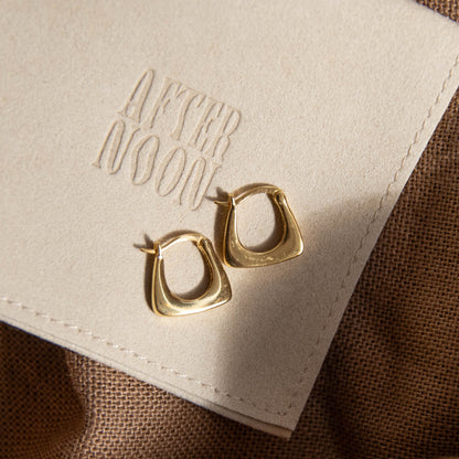 Slender Angular Hoop Earrings - Gold Plated Sterling Silver