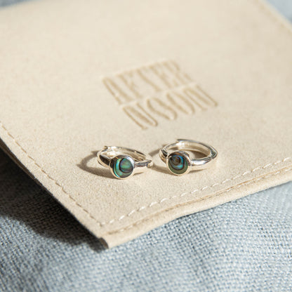 Abalone Shell Huggie Hoop Earrings - Sterling Silver
