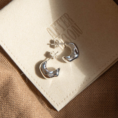 Ripples on Water Half Hoop Stud Earrings - Sterling Silver