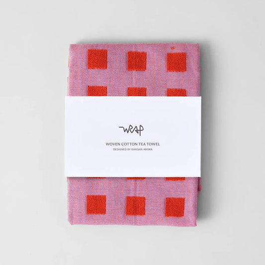 Squares Red & Pink Tea Towel