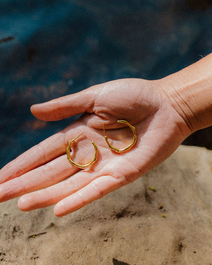 Bark Hoop Earrings Large - Gold Plated Recycled Sterling Silver