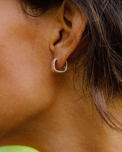 Hammered Square Hoop Earrings - Recycled Sterling Silver