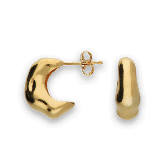 Ripples on Water Half Hoop Stud Earrings - Gold Plated Sterling Silver