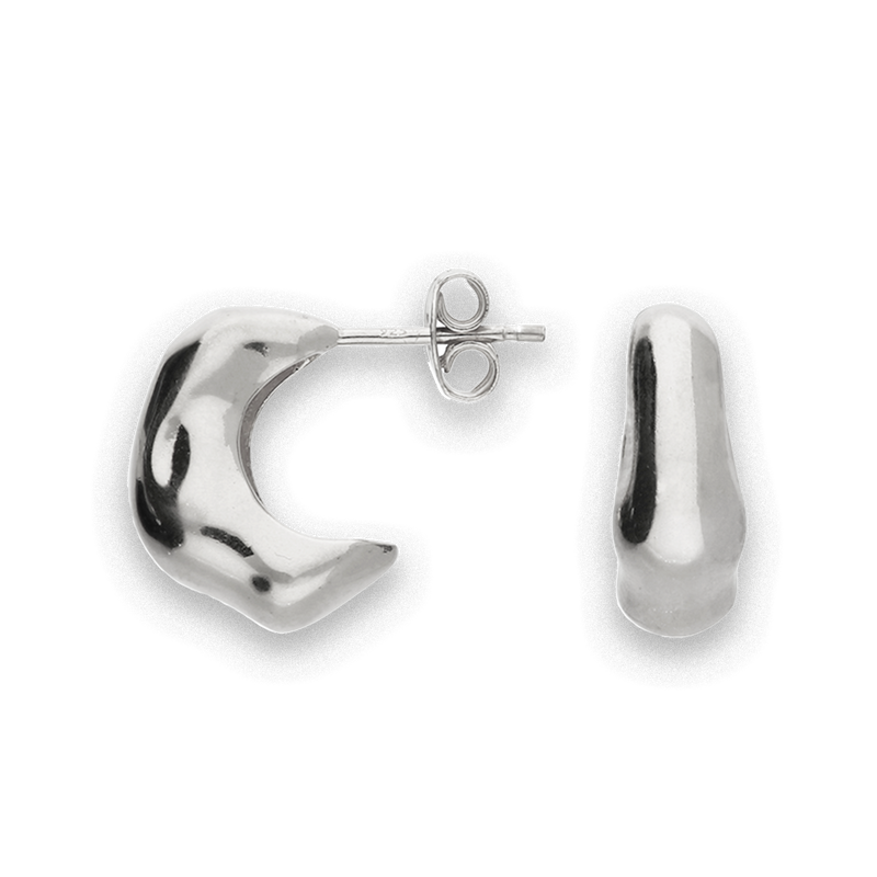 Ripples on Water Half Hoop Stud Earrings - Sterling Silver