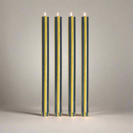 Stripe Dinner Candle: Chartreuse Green / Charcoal