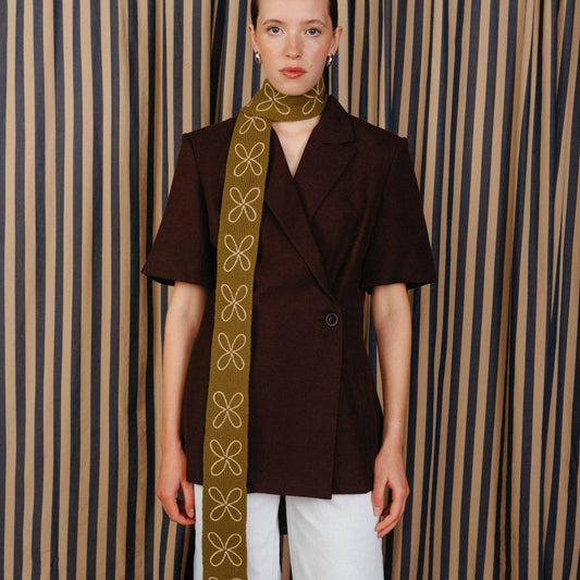 Skinny Scarf in Olive Flora