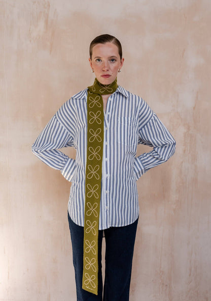 Skinny Scarf in Olive Flora