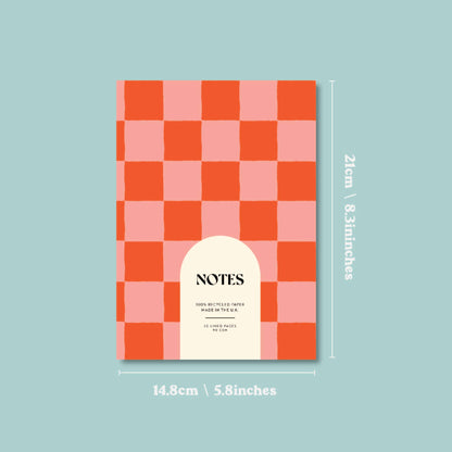 A5 Lined Notebook in Peach & Cherry Check