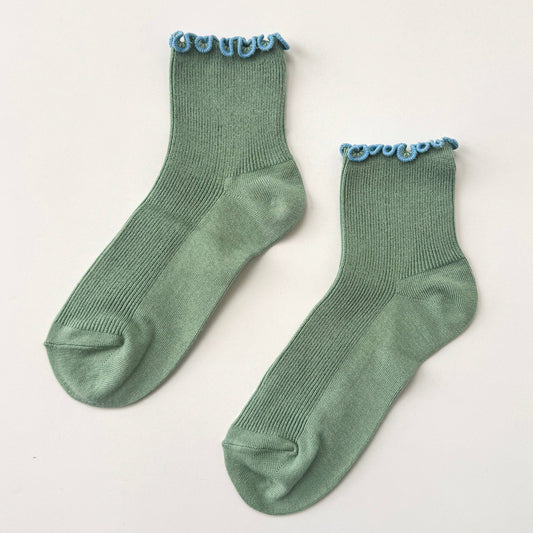 The Petite Ruffled Modal Socks - Sea glass / powder blue