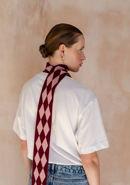 Skinny Scarf in Burgundy Harlequin