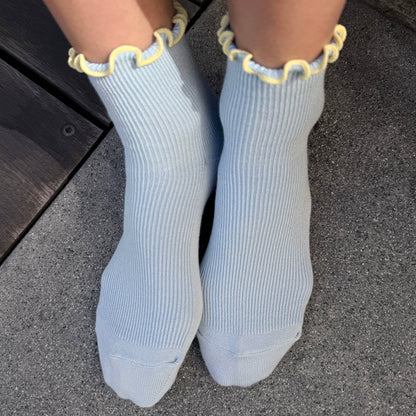 The Petite Ruffled Modal Socks - Baby Blue / Butter Yellow