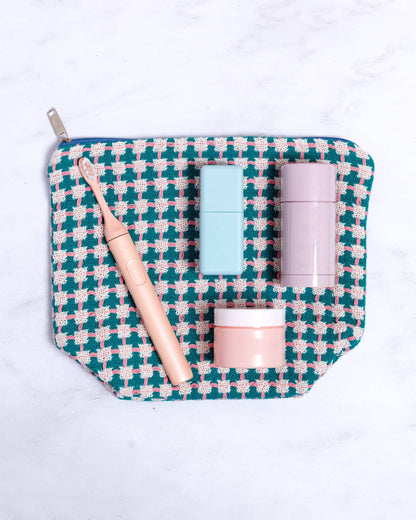 Recycled Cotton Wash Bag: Green & Pink