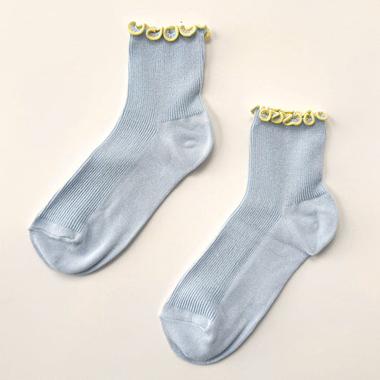 The Petite Ruffled Modal Socks - Baby Blue / Butter Yellow