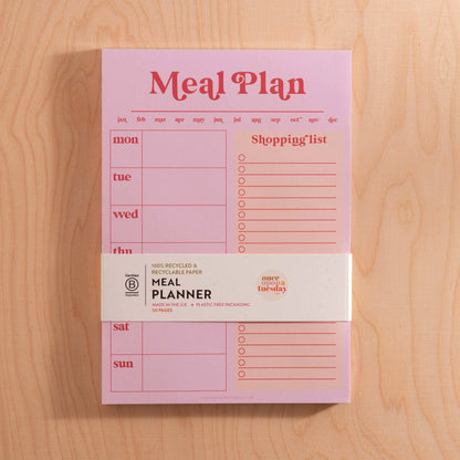 Weekly Meal Planner & Shopping List Pad A5 - Pink & Red