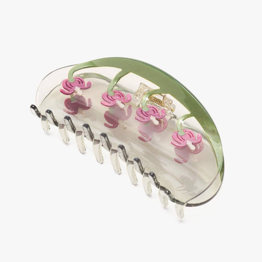 Bleeding Heart Flower Long Green Acetate Hair Claw Clip