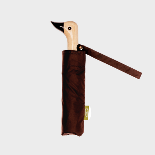 Compact Eco-Friendly Wind Resistant Duck Umbrella - Espresso Brown