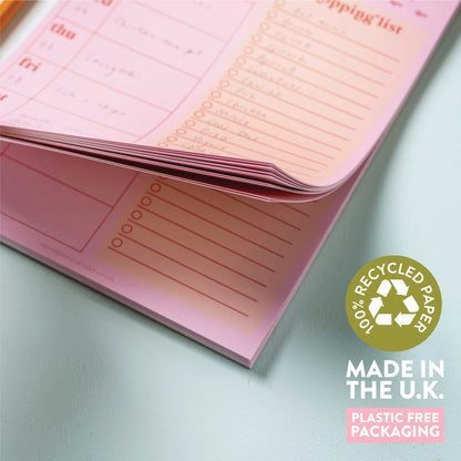 Weekly Meal Planner & Shopping List Pad A5 - Pink & Red
