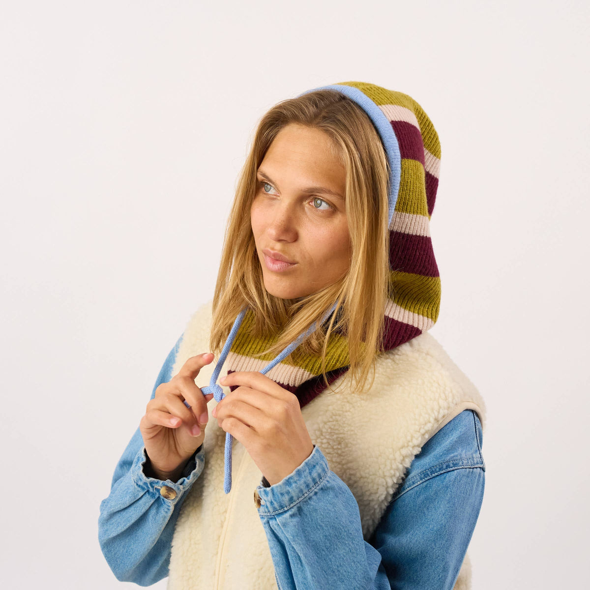 Balaclava - Striped, olive and wine red: One size